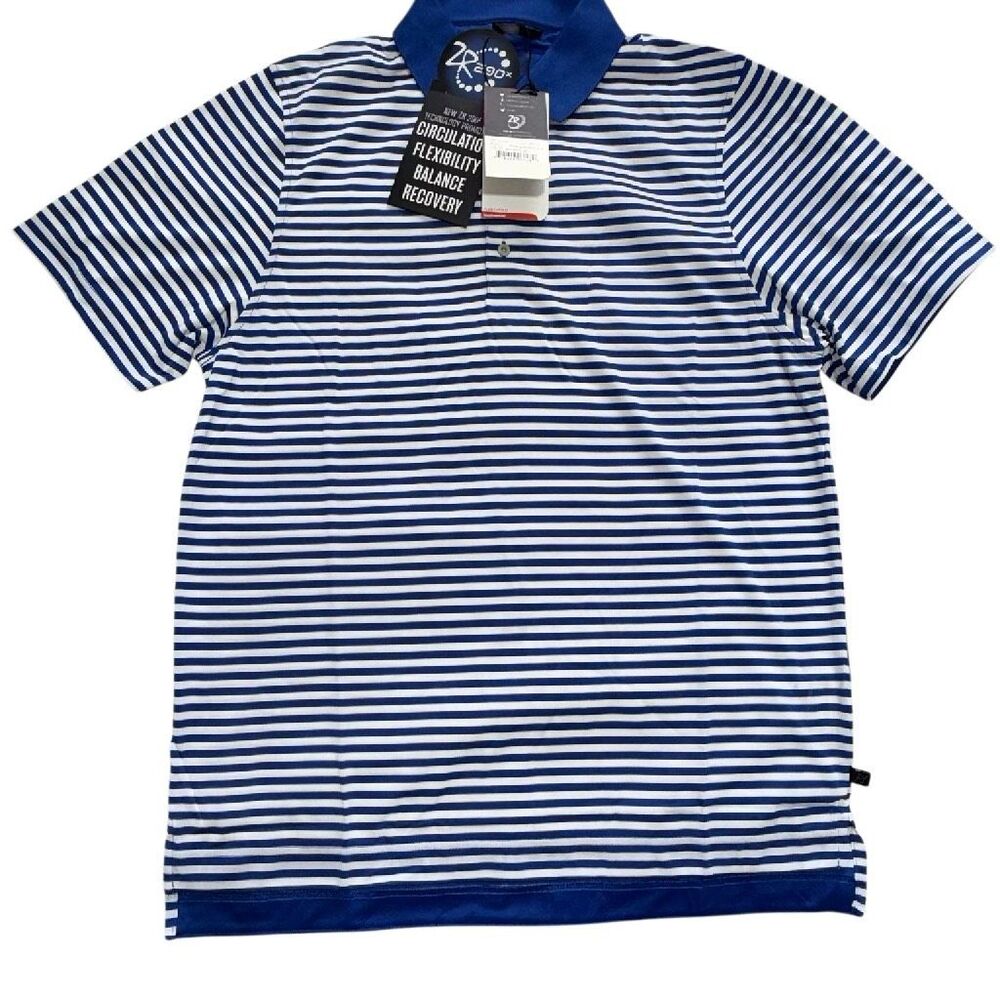 Zero Restriction Golf Wear NWT Fleet Polo Techwear Moisture Wicking White/Blue
